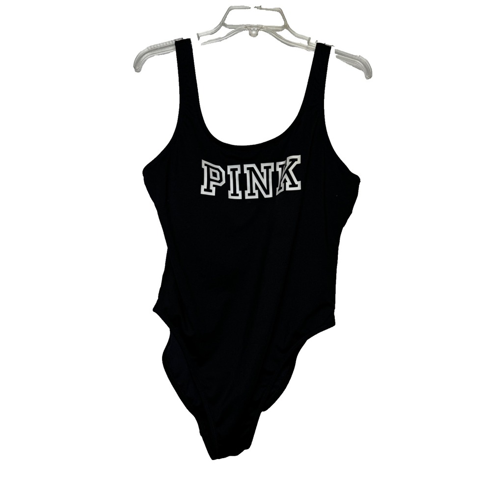 Victorias Secret‎ PINK Active Black One-Piece Swimsuit Logo Large Bathing Suit